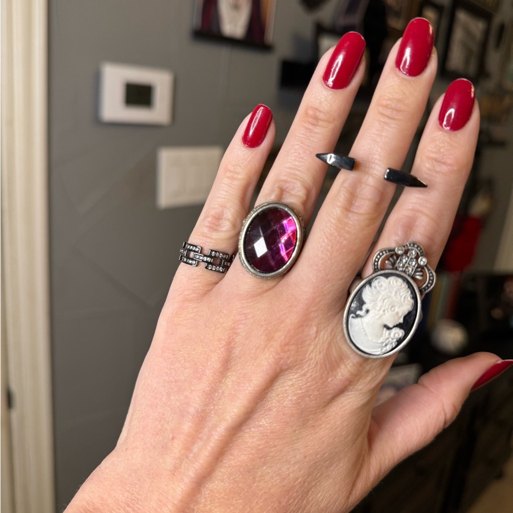 Goth Ring Lot Four Rings Sizes 5.5 to 8 Spooky Witchy Boho